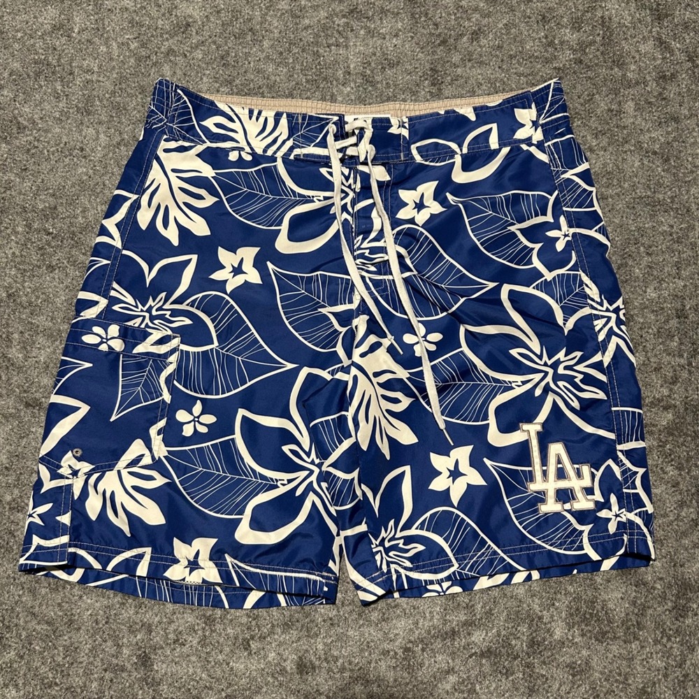 MLB Los Angeles Dodgers Floral Board Shorts Blue White Y2K Skater Size Medium - Picture 2 of 8